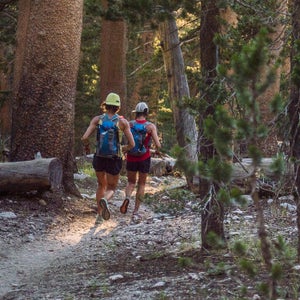 Krissy and Jenn descend form 13,200 ft Forrester Pass on day one of the JMT FKT 2014