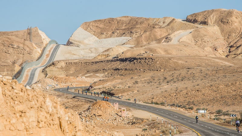 The scenic bike course goes along the Egyption border at the 2015 Israman Triathlon.