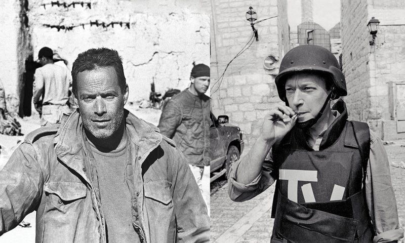 Left: Junger embedded with U.S. forces in Afghanistan, 2005. Right: Anderson traveling with Israeli commandos on the West Bank, 2002. Click to enlarge.