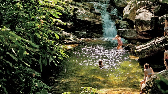 diving jumping people play swimming Girl Boy children women men rocks long exposure Plants trees forest rushing water river stream waterfall nantahala national forest Appalachia Smokey Mountains smokies North Carolina