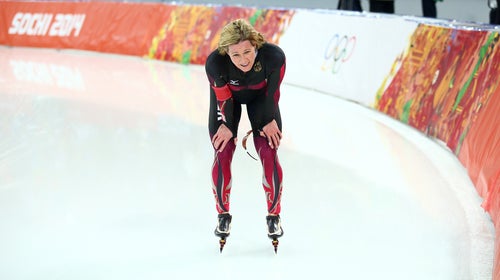 German Speed skater Claudia Pechstein at the Sochi 2014 Olympic Games. In 2009 Pechstein became the first athlete to receive a ban from the CAS from a biological passport screen.