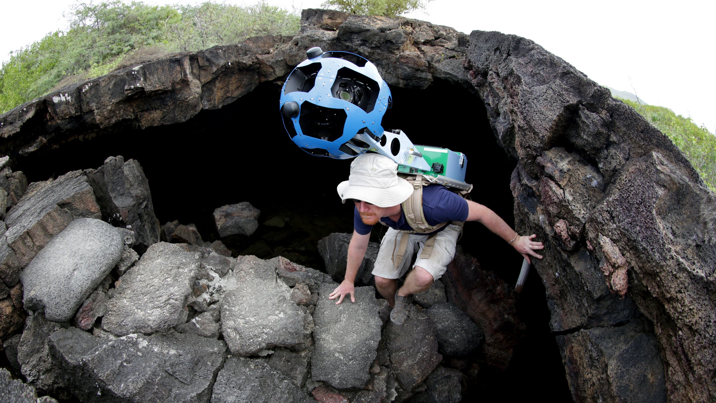 The Trekker goes to the Galapagos Islands. Google Street View's team hiked several miles over a lava field to capture some of the views.