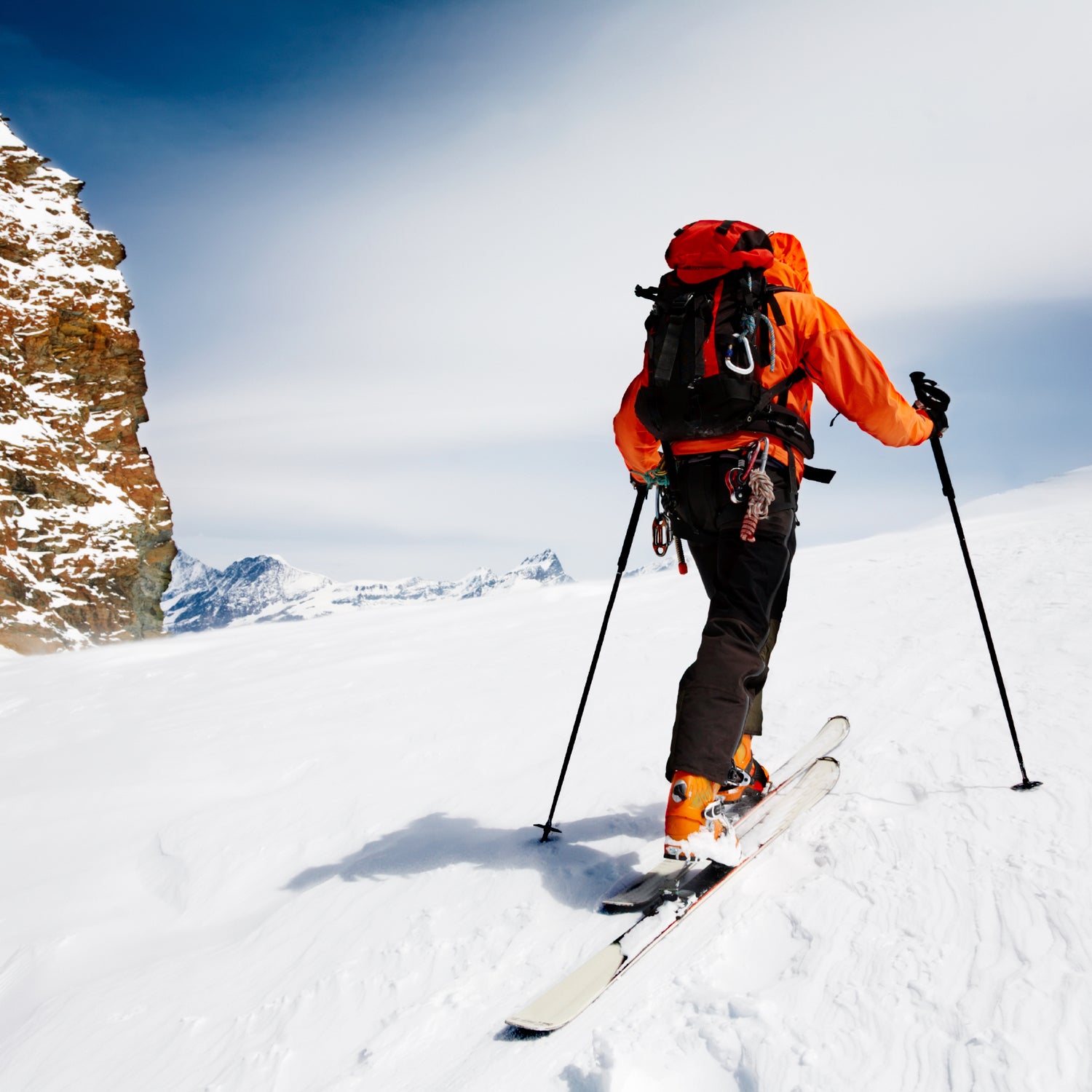 adventure alps back backcountry cold country daily day europe extreme hiking holiday ice italy landscape man mountain mountaineering resort scenic ski skier skiing sky snow snowy sport sunny swiss touring trail vacation winter glacier monterosa orange jacket boy young red blue frozen guide zermatt alpine-touring backpack